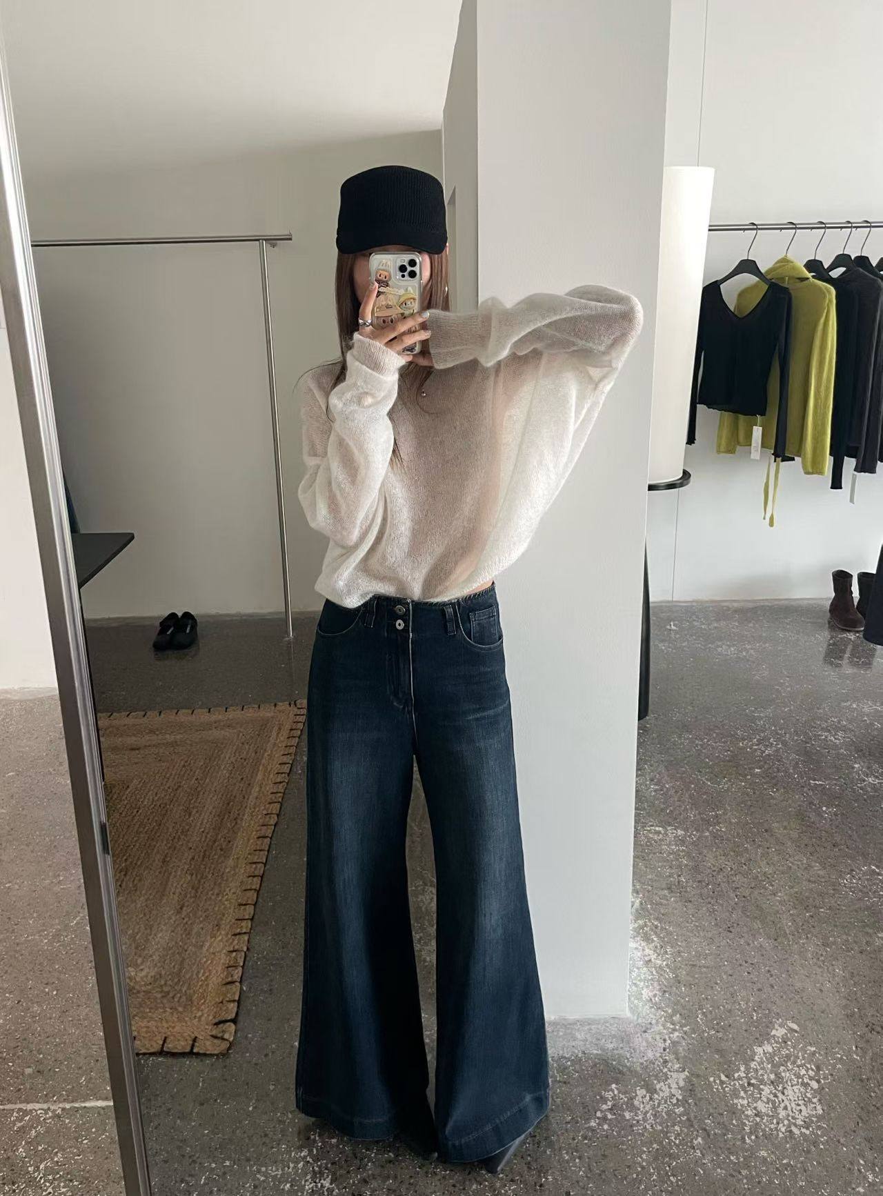 GL7066韩版2025秋冬复古风休闲宽松四面弹显瘦水洗阔腿裤牛仔裤女