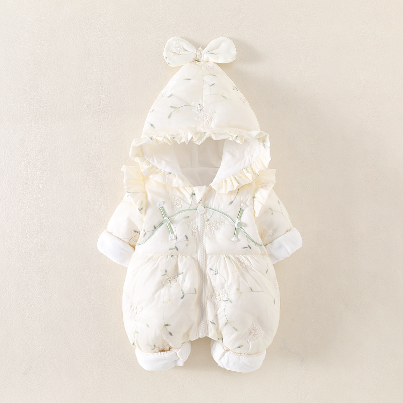 婴儿衣服冬装女宝宝连体衣满月百天周岁夹棉加厚加绒保暖公主哈衣