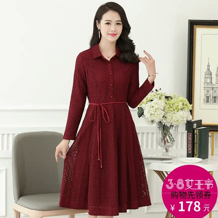 中年人复古女裙子妈妈装显瘦A字裙30-40 50岁