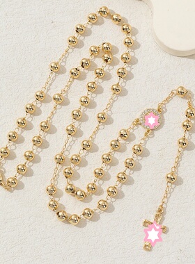 纯铜十字架金色圆珠锁骨链女款