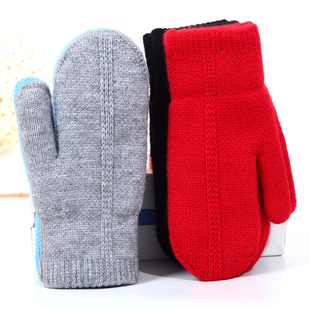 冬季双层加绒女士手套纯色全包毛线男保暖加厚情侣防寒全连指手套