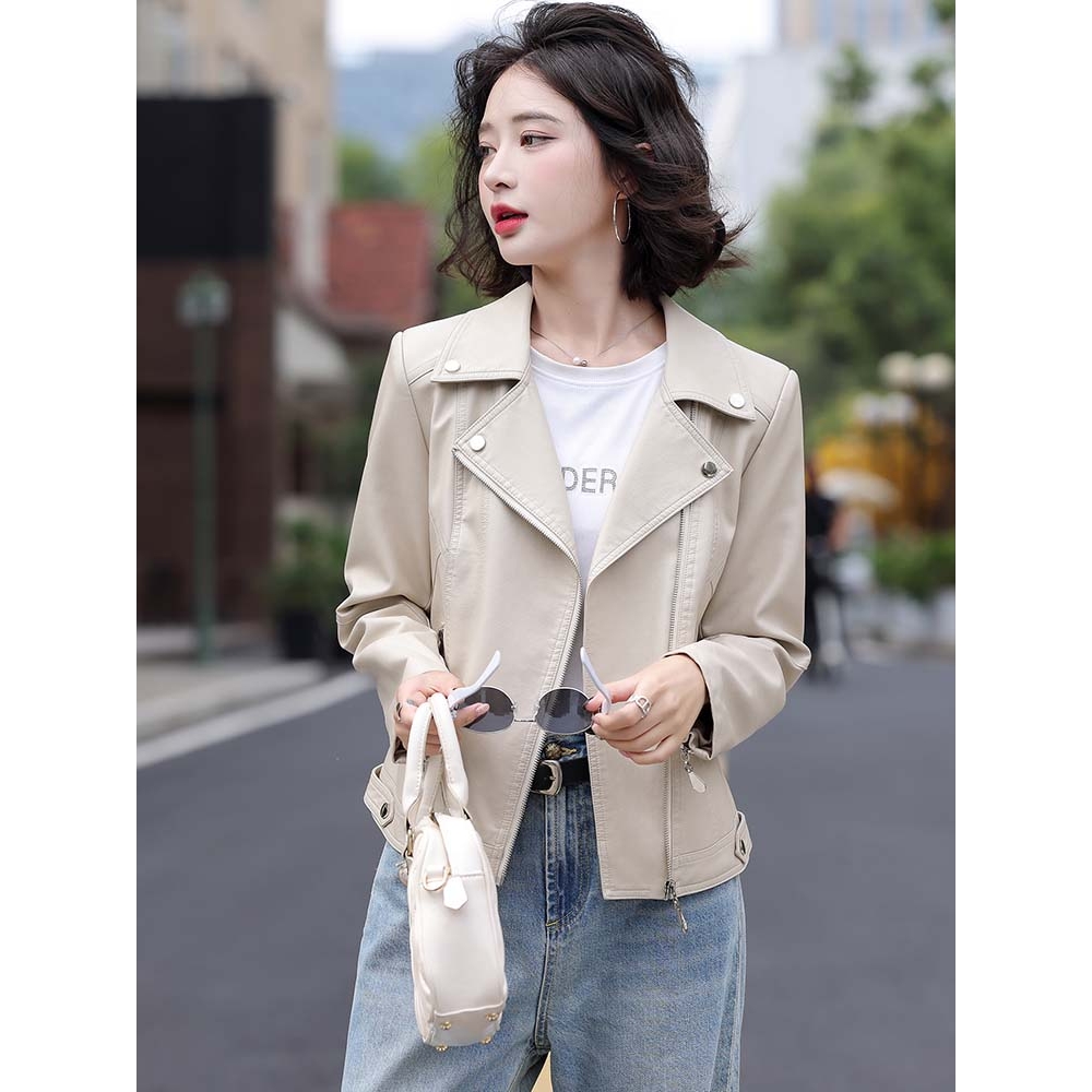 海宁真皮皮衣女短款春秋绵羊皮夹克韩版修身翻领机车服小外套高级