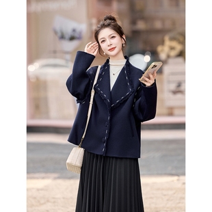 双面羊毛大衣女秋高级感翻领宽松洋气小个子羊毛呢外套HE5135优雅
