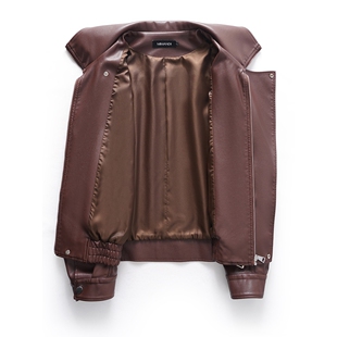 泡皮夹克宽松真皮皮衣新款杨树林同款双层领短款绵羊皮外套女优雅