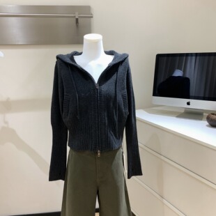 外套 灰色指套双头拉链抽绳连帽针织衫 藤姐同款 wangwangwork