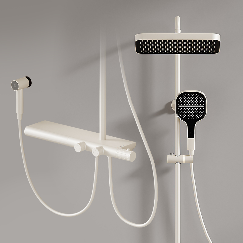博莎BOSHA 奶白色置物平板淋浴花洒套装家用浴室沐浴恒温增压花洒