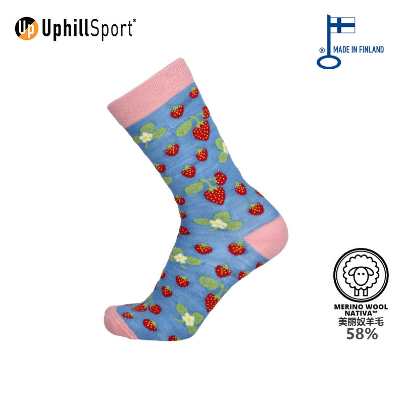 UPHILLSPORT夏日图案 中筒运动袜 轻薄透气美利奴羊毛袜休闲袜