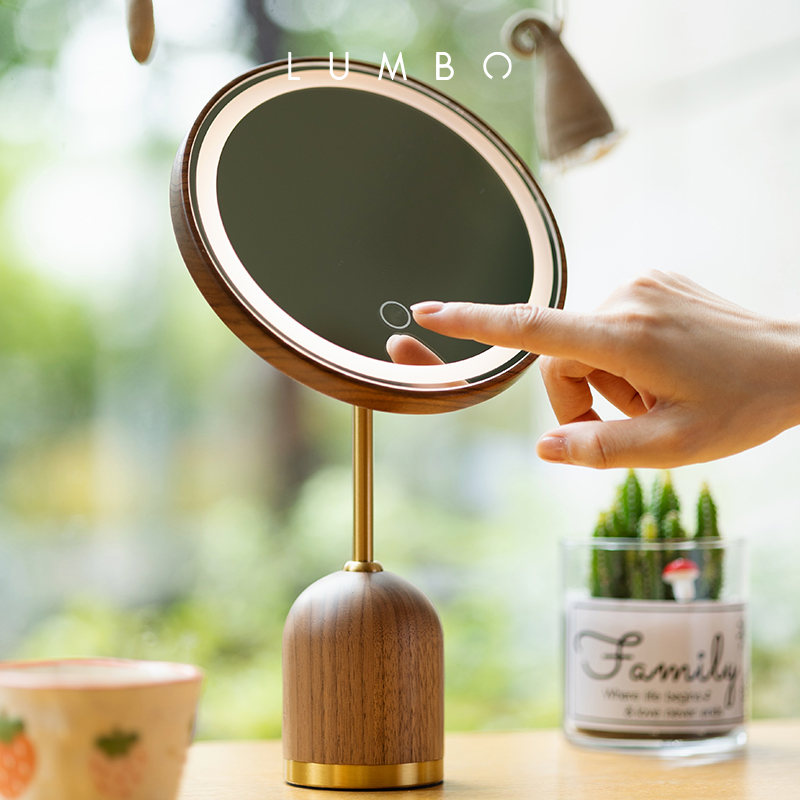 带灯桂月黑胡桃木质梳妆镜