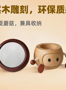 创意蘑菇人摆件实木可爱治愈桌面收纳盒客厅家居装饰礼品批发木艺
