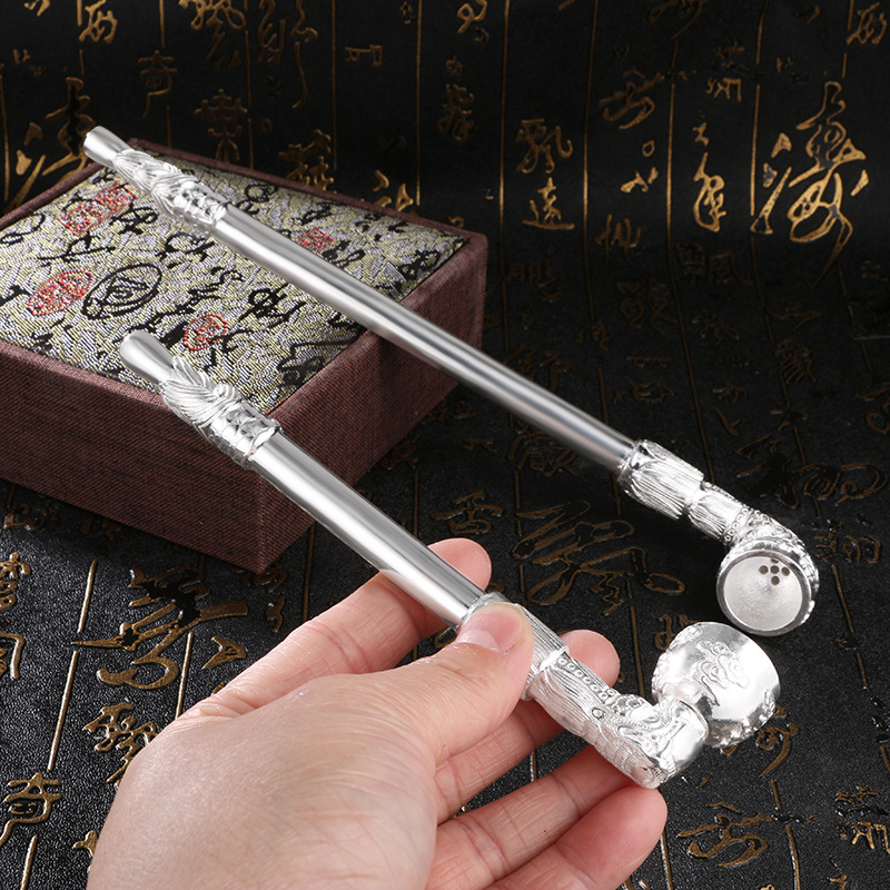 黄铜镀银旱烟杆龙头黄铜烟斗老式烟嘴烟锅过滤循环工艺品收藏