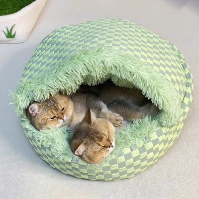 猫窝半封闭式安全感冬日贝壳窝寒冬保暖狗狗窝宠物钻被子过冬睡袋