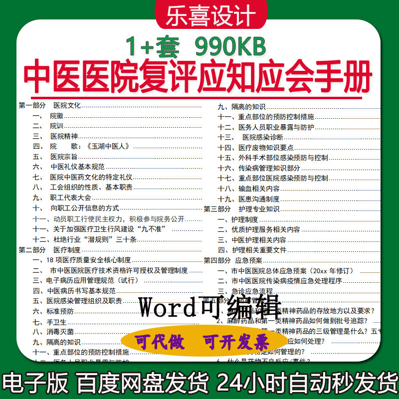 中医医院复评应知应会手册药事及护理专业知识中医药诊疗应急预案