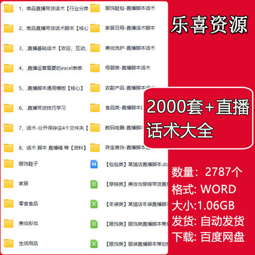 美妆美食服饰鞋包各行业商品直播带货话术脚本直播运营excel表单