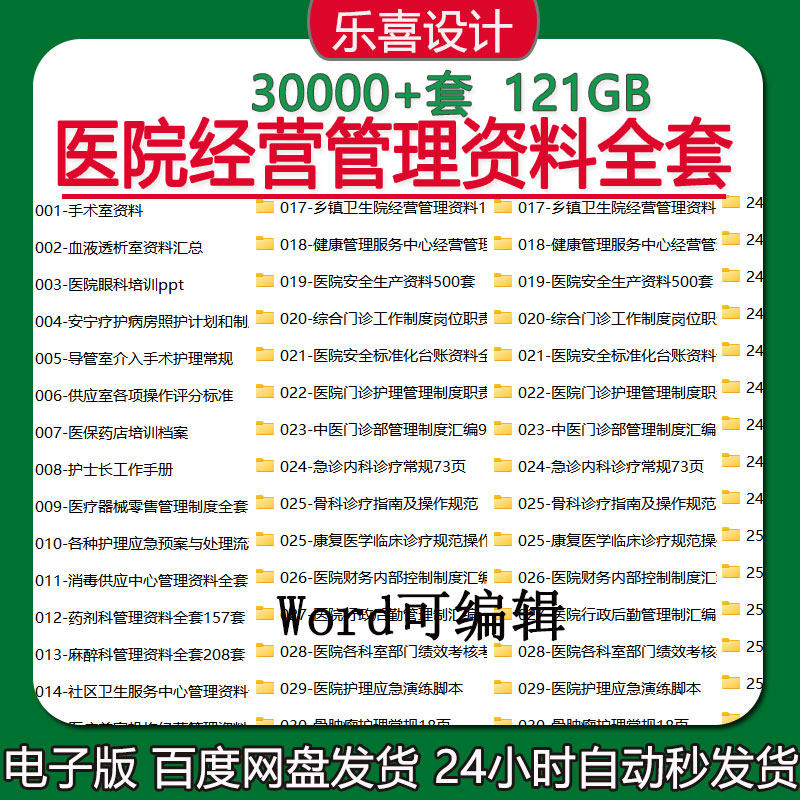 医院经营管理资料全套科室管理制度职责绩效考核等级评审材料代做