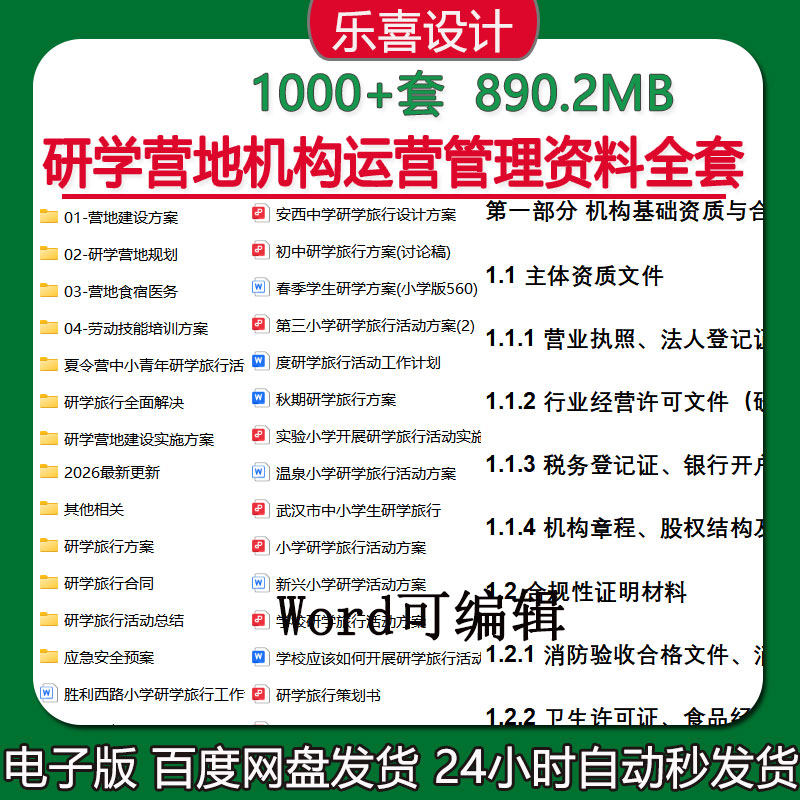 研学营地机构运营管理资料课程实施方案安全教育培训制度培训计划
