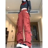 四季2025新款高街嘻哈红色街舞工装裤女男爵士飘带机能束脚裤，男装工装外套，电商A306A