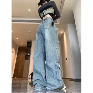 四季2025蝴蝶结设计感牛仔裤女cleanfit风直筒百搭长裤子图片