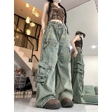 四季2025新款设计感多口袋重工铆钉牛仔裤子复古hiphop嘻哈长裤，男装牛仔裤，电商A306A