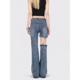 2232-P50复古破洞喇叭街头高腰显瘦修身辣妹微喇牛仔裤女，女装牛仔裤，电商A306A