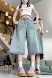 2025春夏美式牛仔裤子女夏季百搭高腰显瘦直筒阔腿七分裤，男装牛仔裤，电商A306A