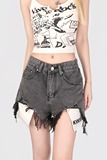 7610-P30设计感镂空黑灰色辣妹破坏水洗牛仔短裤热裤女潮，女装牛仔裤，电商A306A