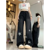 2025四季新款星星直筒牛仔裤高街学生高腰显瘦宽松阔腿裤，男装牛仔裤，电商A306A
