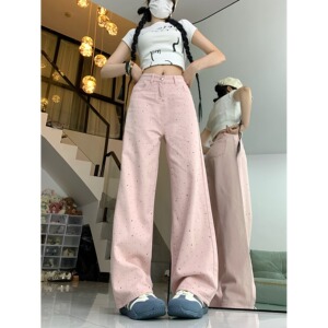 2198-P48 美式韩版直筒阔腿裤烫砖阔腿牛仔长裤女图片