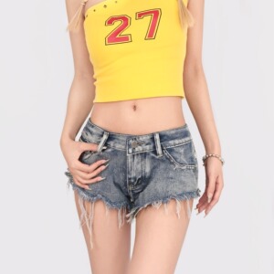 2123-P42 美式复古蓝千禧辣妹性感露脐低腰裤女图片