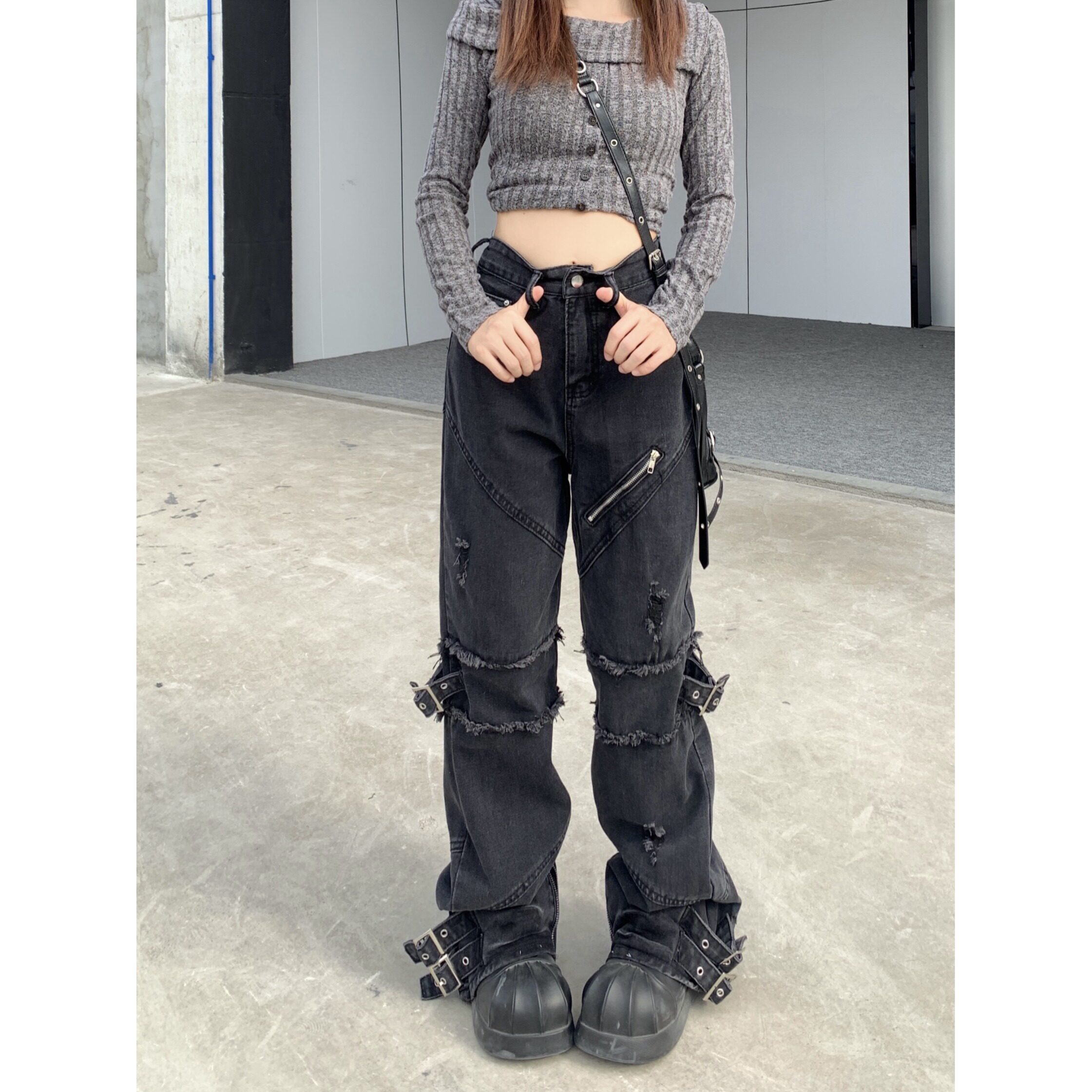 2051-P66美式复古牛仔裤高街工装高腰直筒宽松拉链裤子潮牌,男装牛仔裤,电商A306A