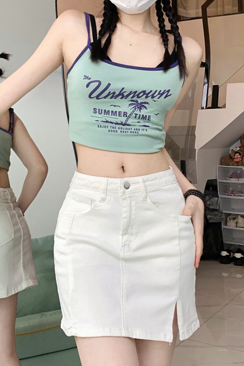 7575-P33A字半身裙女高腰开叉牛仔包臀短裙防走光显瘦裤裙,男装牛仔裤,电商A306A