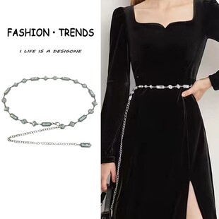 朋克水钻镶嵌腰带女链条ins时尚百搭细腰链装饰裙子西装皮带腰饰