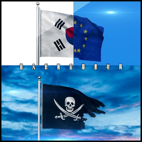 E3D制作漂亮布料质地带旗杆破碎挥舞旗帜旗子元素标志动画AE模板