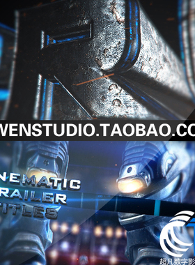 ELEMENT 3D蓝色震撼电影预告片头标题动画体育栏目包装AE模板