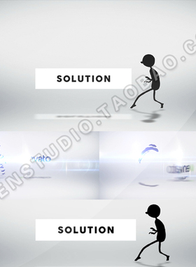 黑色卡通动画火柴小人推拉标志logo入场展示工程源文件AE模板