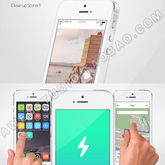 自定义三维手机屏幕上显示APP应用程序界面操作视频展示AE模板