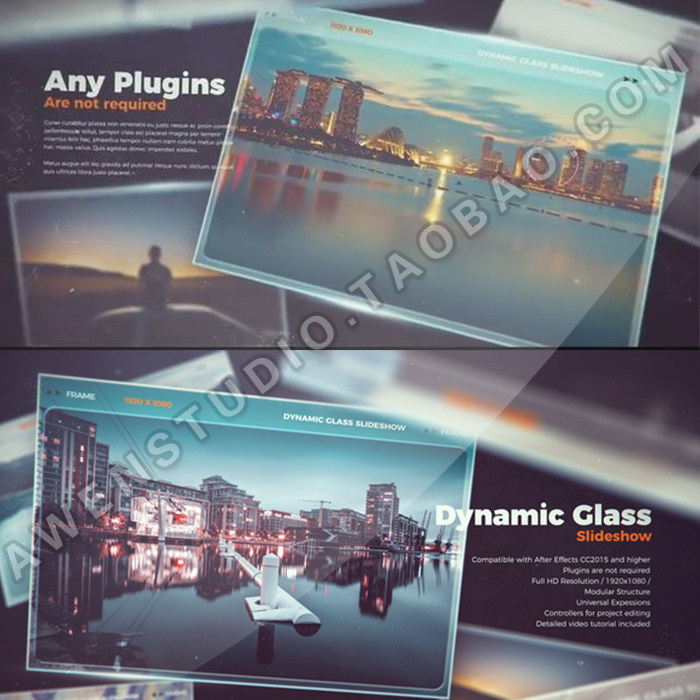 空间感3D动感玻璃壳照片幻灯片企业宣传片婚礼相册展示AE模板