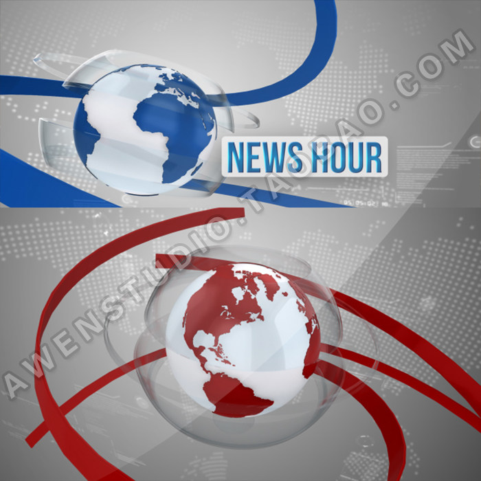 简单的多种颜色全球新闻栏目片头动画包装地球绸缎线条飞入AE模板