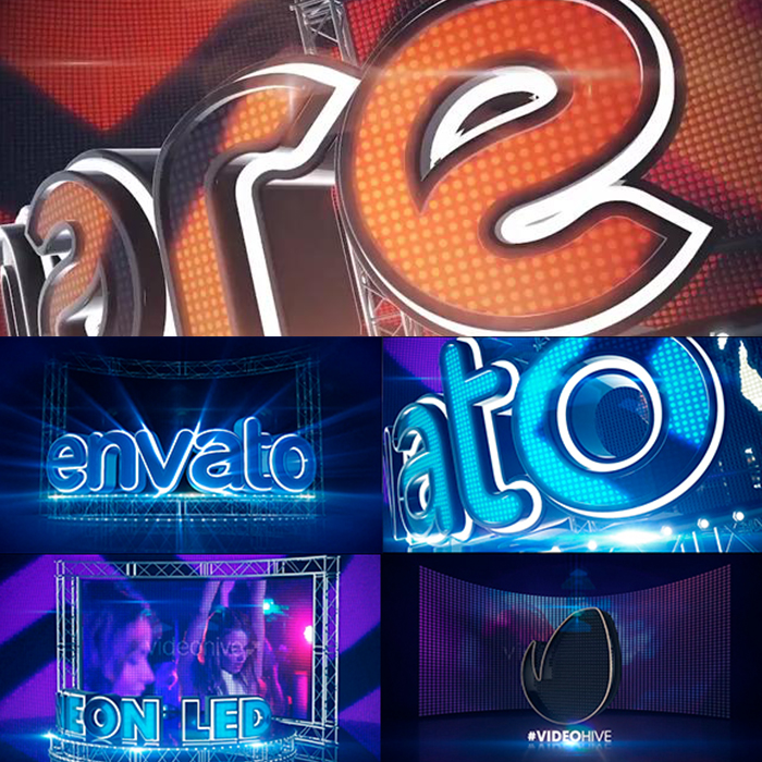 Element 3d霓虹灯光LED大屏幕舞台舞美闪光字幕动画片头AE模板