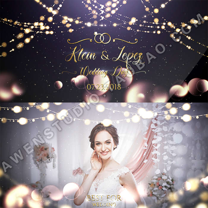 唯美浪漫的婚纱相册吊灯粒子光线灯婚礼片头动画幻灯片AE模板