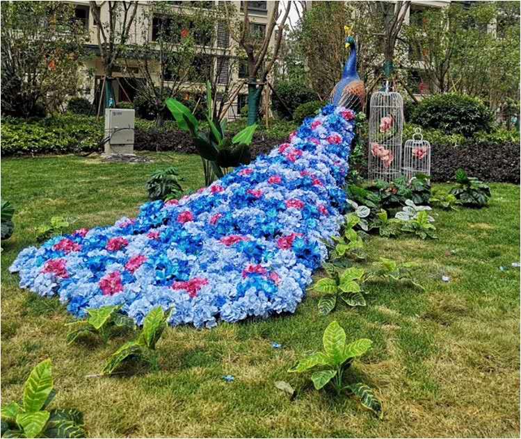 仿真花艺孔雀房地产售楼部开业落地摆件婚礼现场装饰园林立体花坛