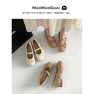 毛毛怪MMG~温柔法式玛丽珍鞋女奶油蝴蝶结通勤舒适平跟皮鞋小单鞋