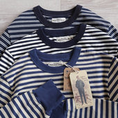 条纹重磅vintage纯棉圆领长袖 Emomo复古海魂衫 K中性男女款 T恤tee