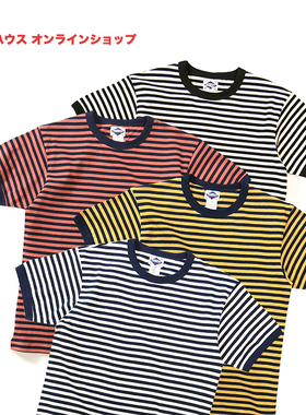 Emomo拼色经典复古条纹重磅280克中性男女款K圆领短袖纯棉T恤tee