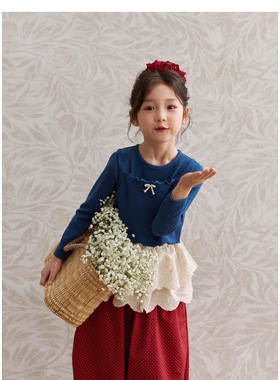 女童洋气波点红色韩系时髦结吊带阔腿裤套装