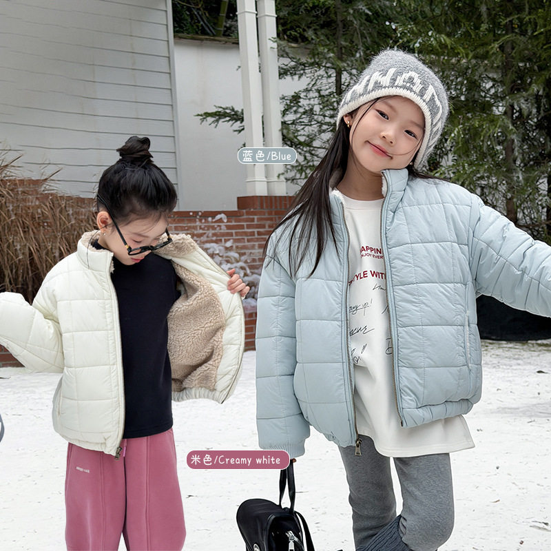 【加绒】亲子款冬季新品儿童抗风保暖棉衣方格立领棉服外套上衣