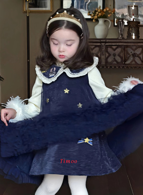 兔子警官朱迪女童连衣裙冬季新款儿童加绒保暖公主裙拜年服两件套