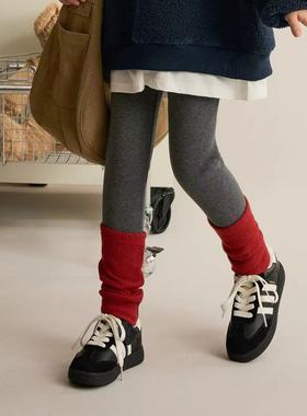 森林贝儿女童加绒保暖洋气百搭假两件红色堆堆袜打底裤