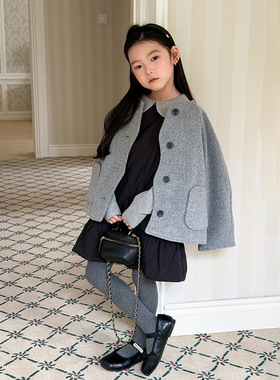 亲子款母女装女童冬季韩版洋气精致灰色贵气质感气质毛呢外套上衣
