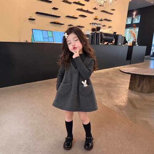 女童春秋套装2026新款韩系加厚打底衫儿童毛呢夹棉背心裙两件套