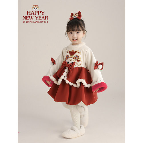 女童中式醒狮年服2025冬季加绒